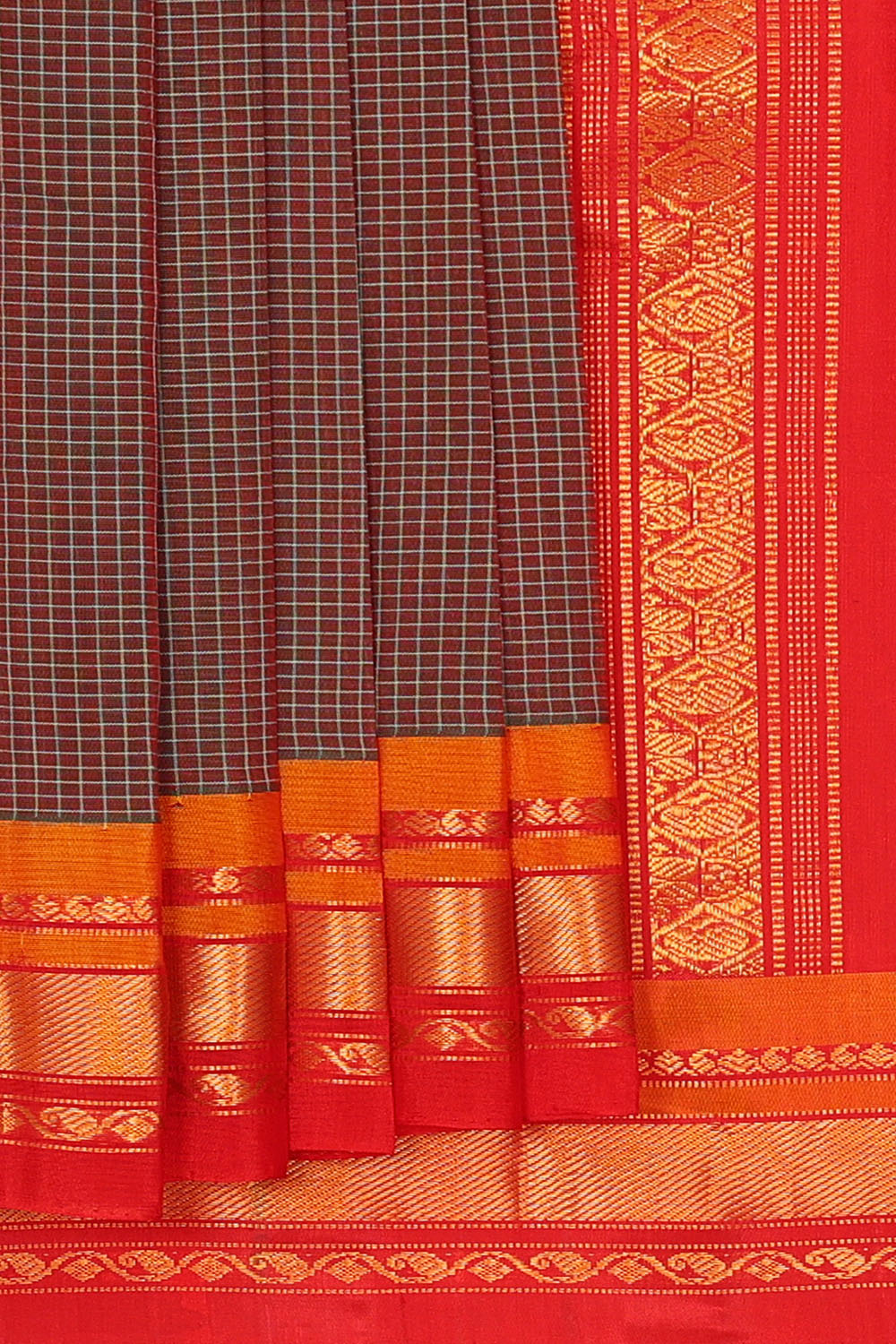 Image of Brown Cotton Gadwal Saree