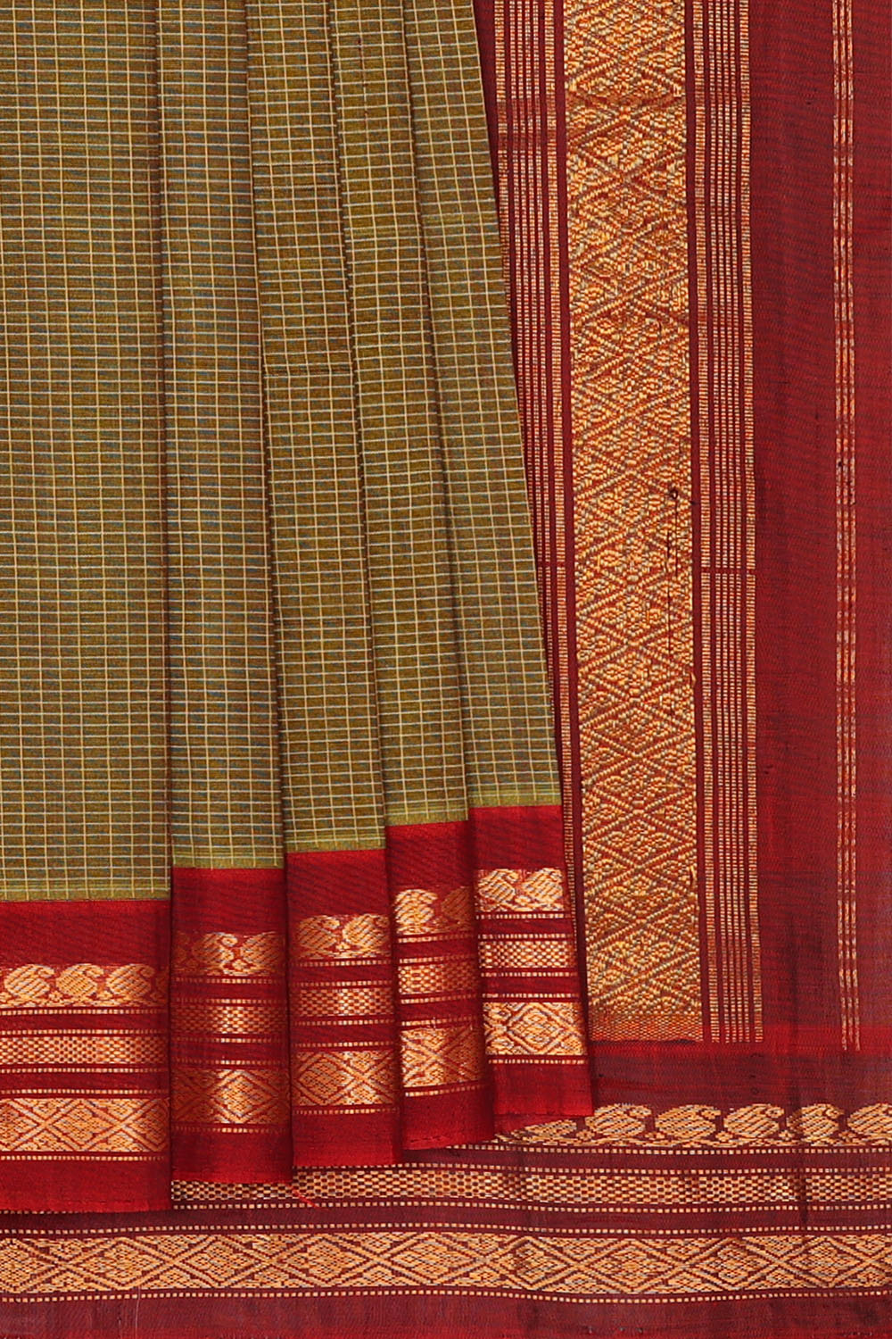 Image of Mehendi-Green Cotton Gadwal Saree