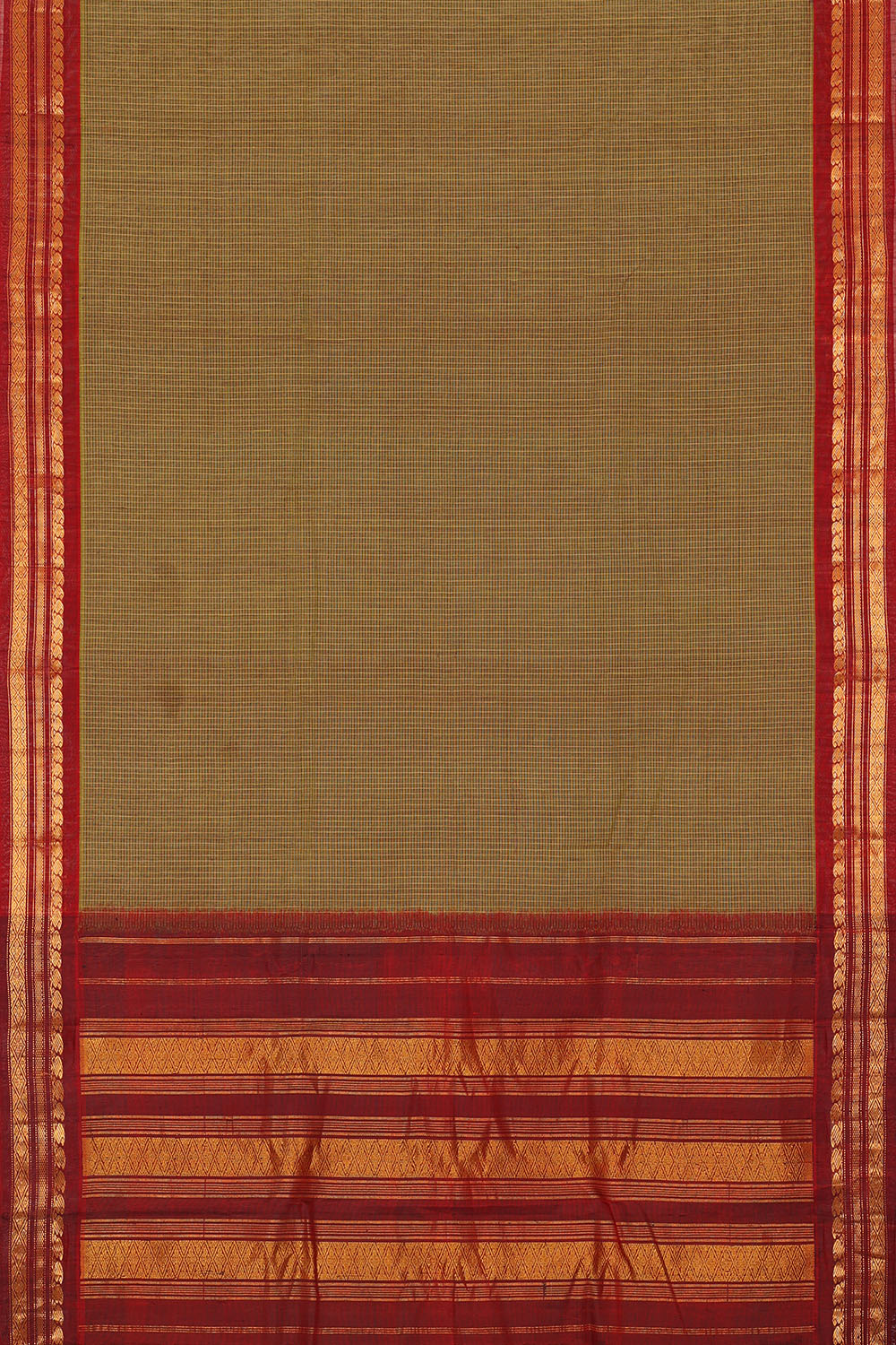 Image of Mehendi-Green Cotton Gadwal Saree