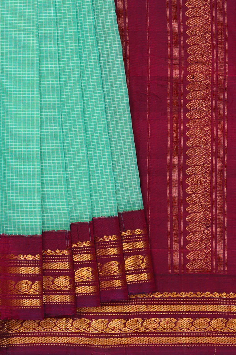 Image of Sea-Blue Gadwal Cotton Kattam Saree