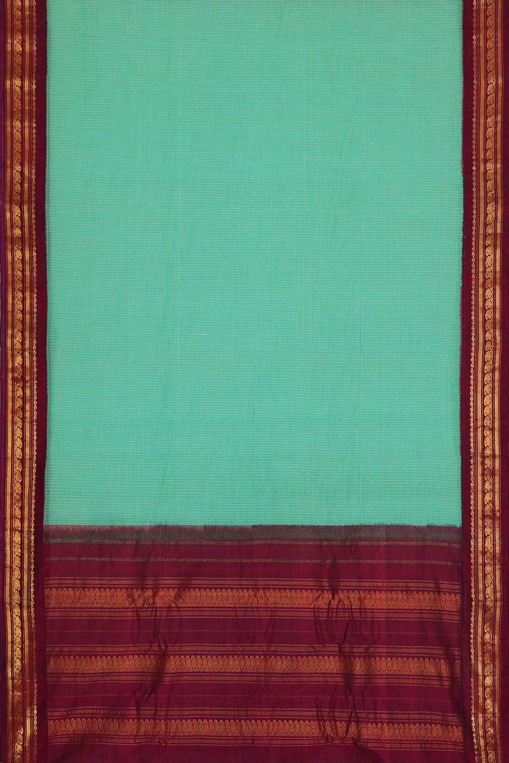 Image of Sea-Blue Gadwal Cotton Kattam Saree