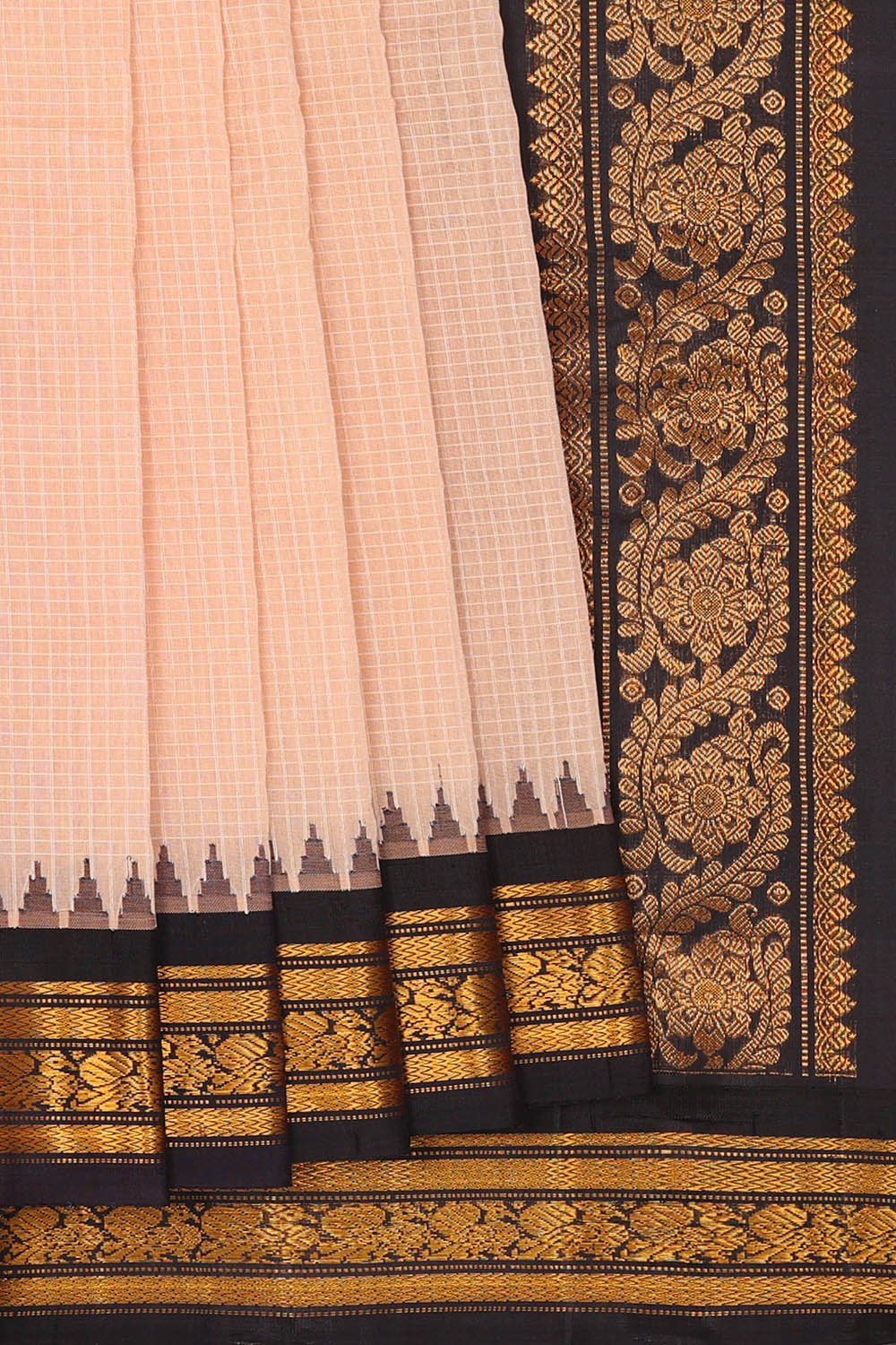 Image of Off-White Gadwal Cotton Kattam Saree