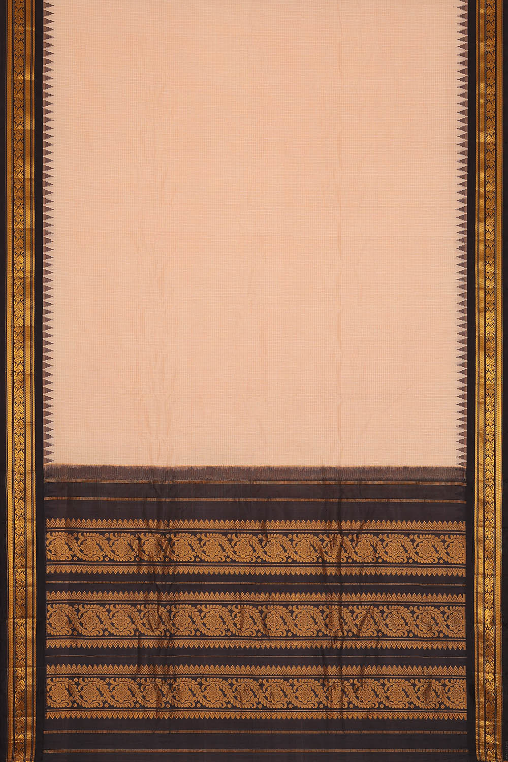 Image of Off-White Gadwal Cotton Kattam Saree