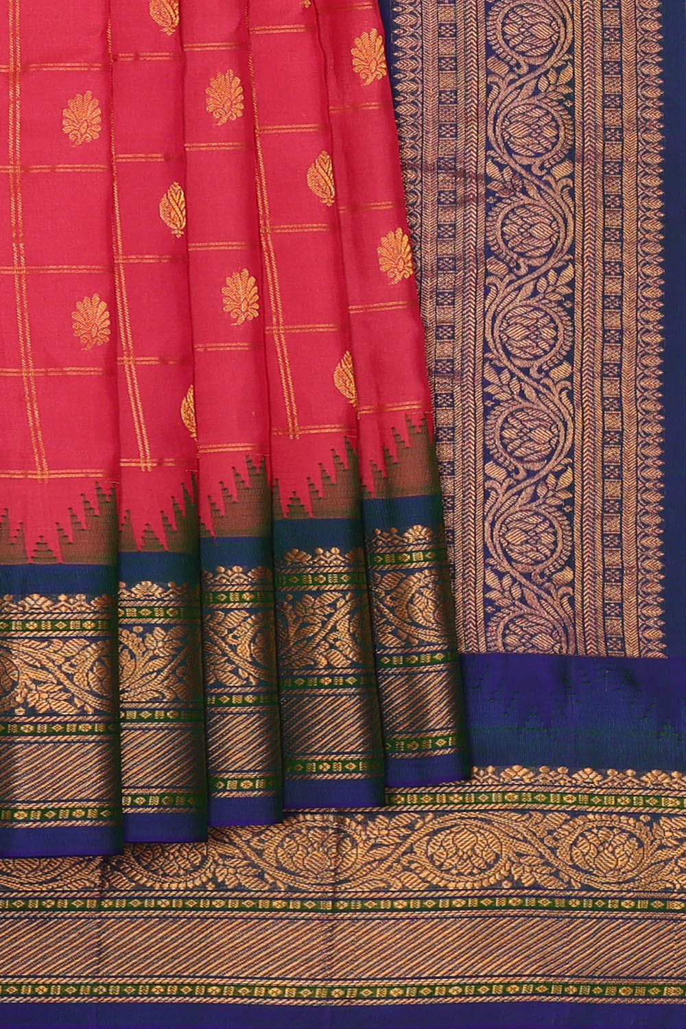 Image of Coral-Pink Gadwal Silk Saree