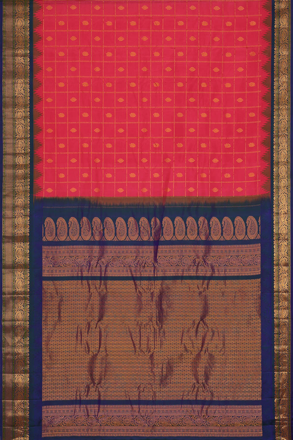 Image of Coral-Pink Gadwal Silk Saree