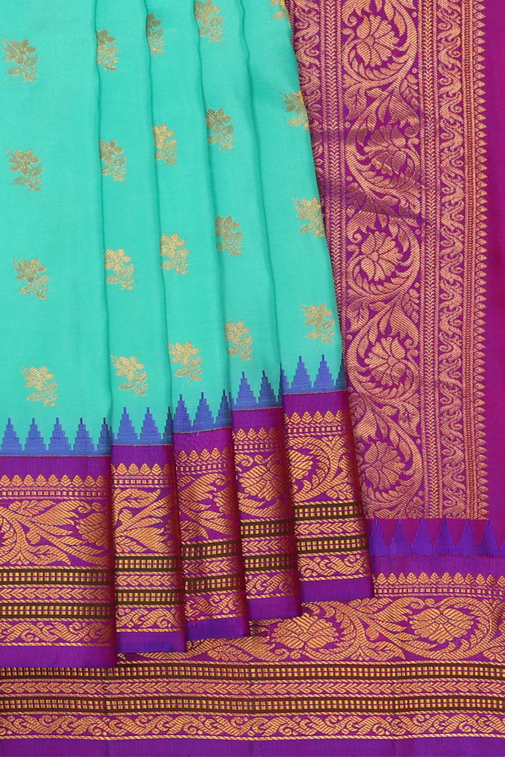 Image of Turquoise Blue Gadwal Silk Saree
