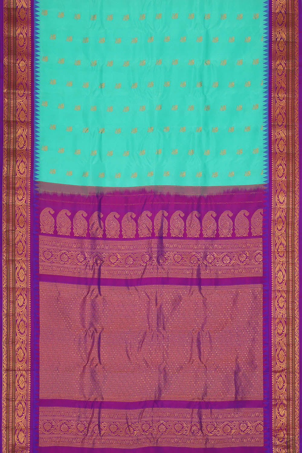Image of Turquoise Blue Gadwal Silk Saree