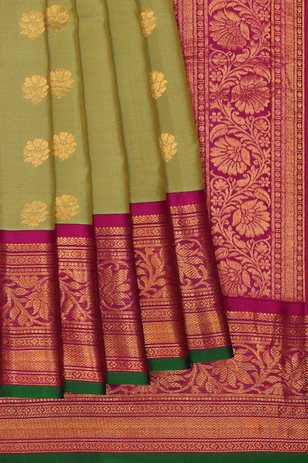 Image of Olive Green Gadwal Silk Saree