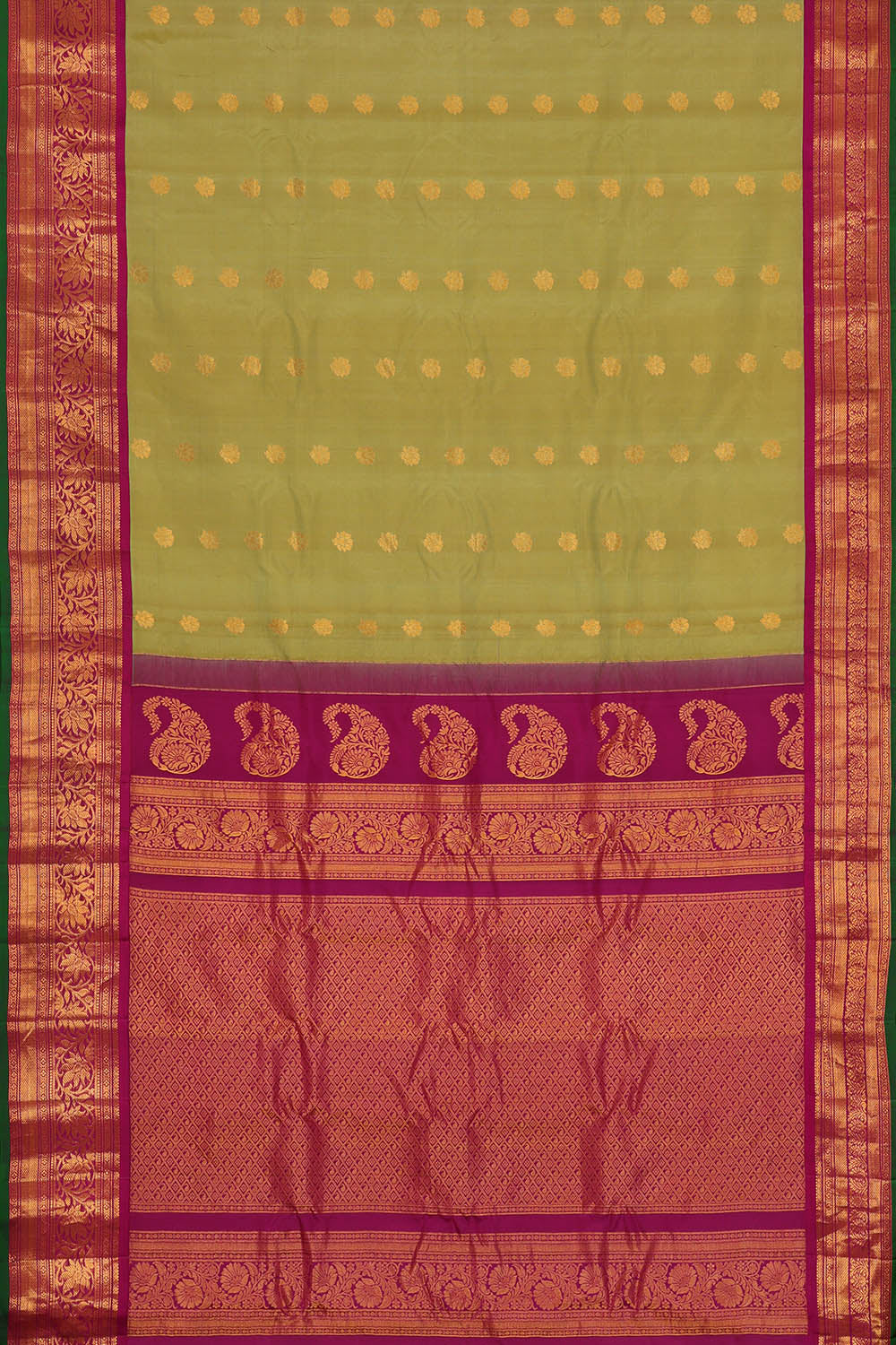 Image of Olive Green Gadwal Silk Saree