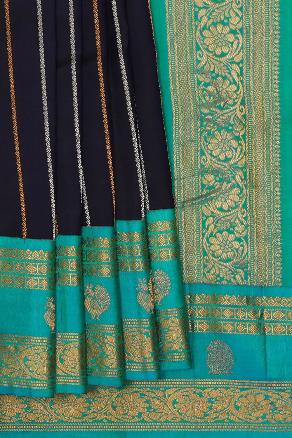 Image of Black Gadwal Silk Saree