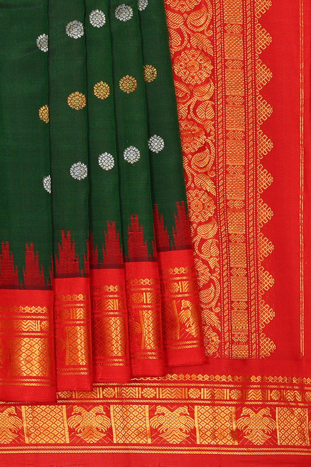 Image of Bottle-Green Gadwal Silk Saree