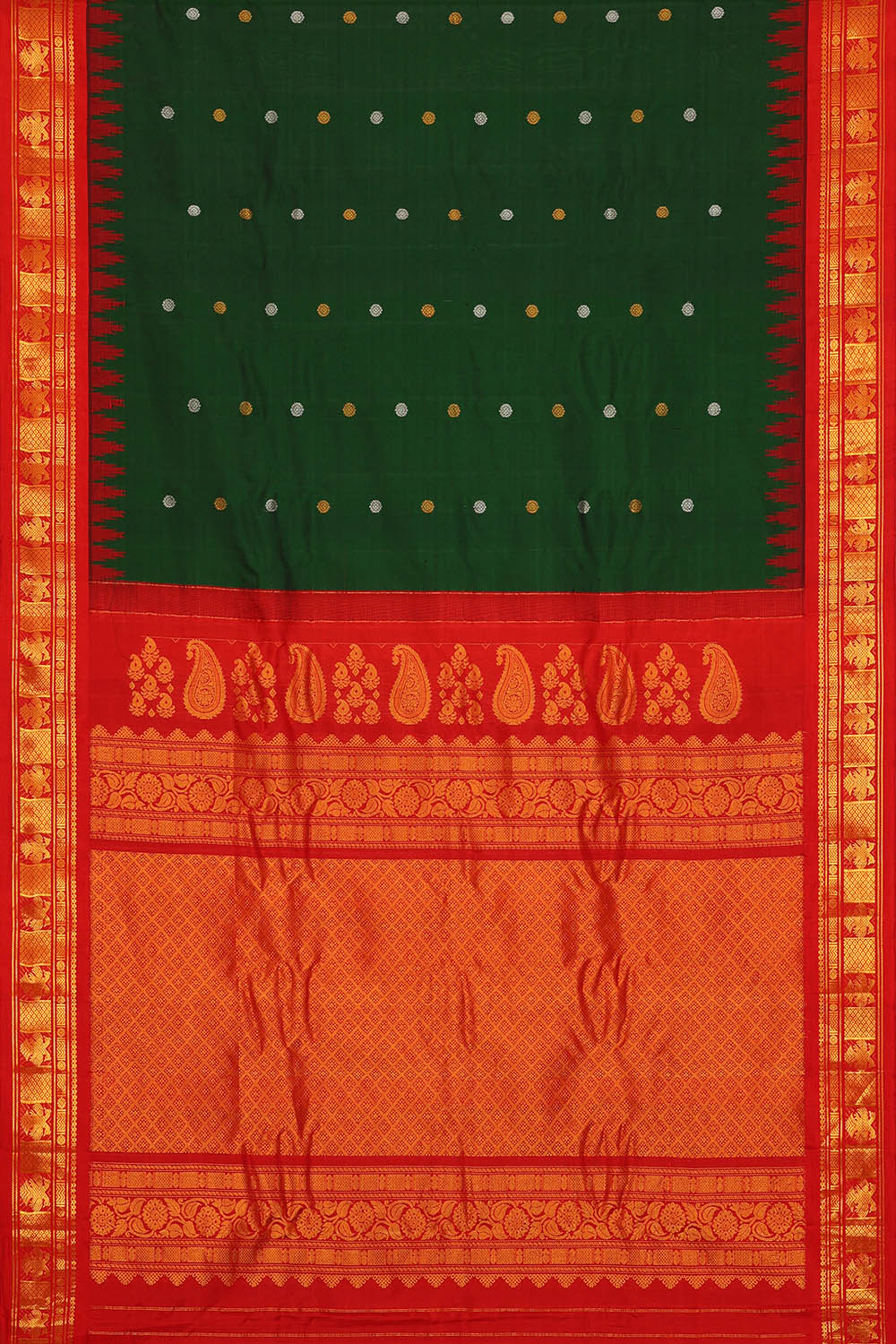 Image of Bottle-Green Gadwal Silk Saree