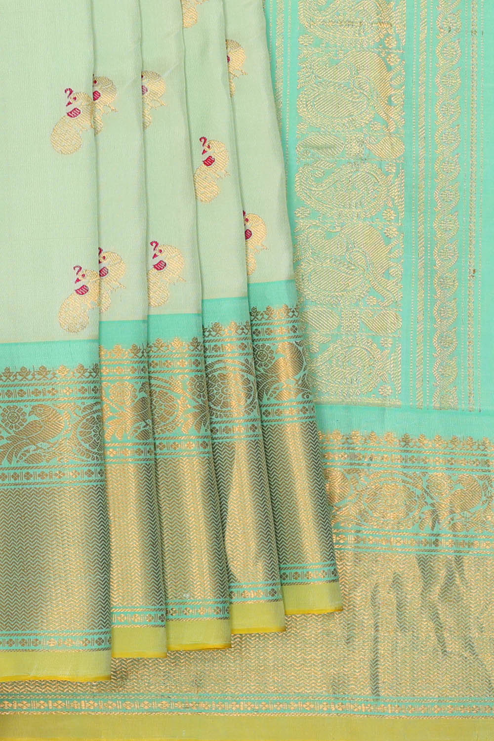 Image of Sea Blue Gadwal Silk Saree