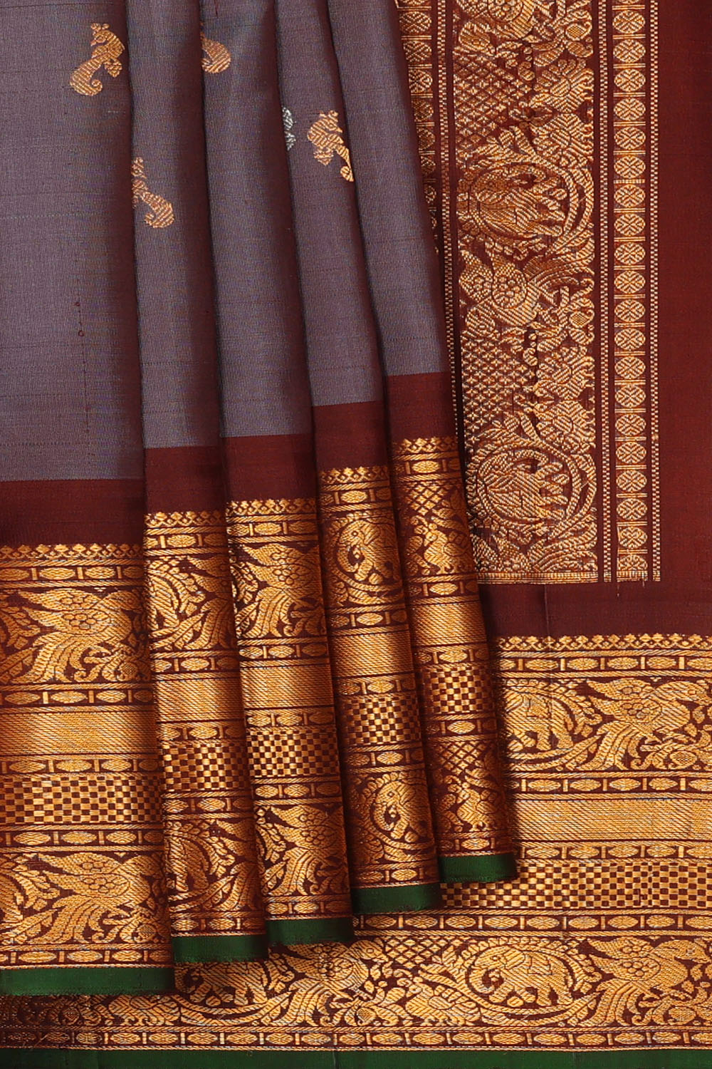 Image of Steel-Grey Gadwal Silk Saree