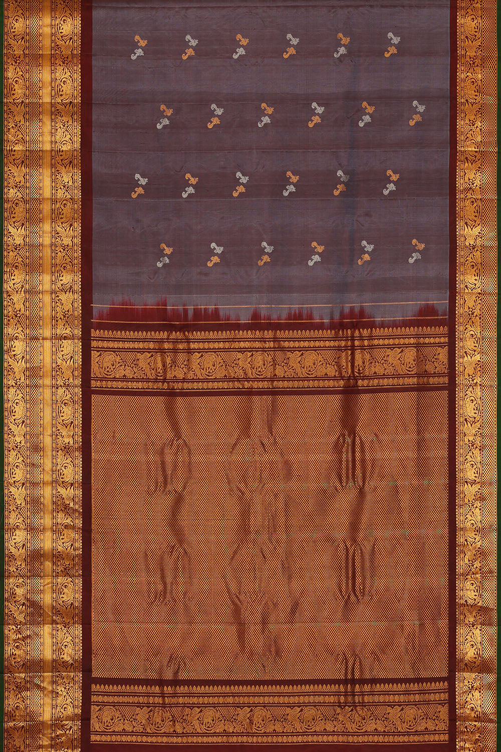 Image of Steel-Grey Gadwal Silk Saree