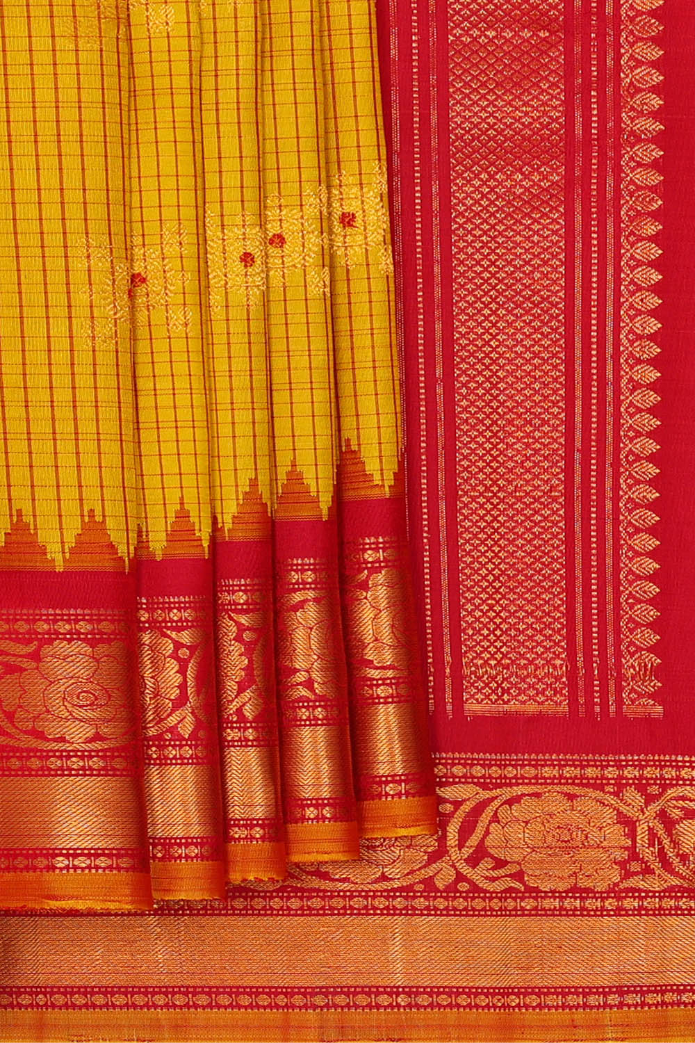 Image of Mustard Gadwal Silk Kattam Saree