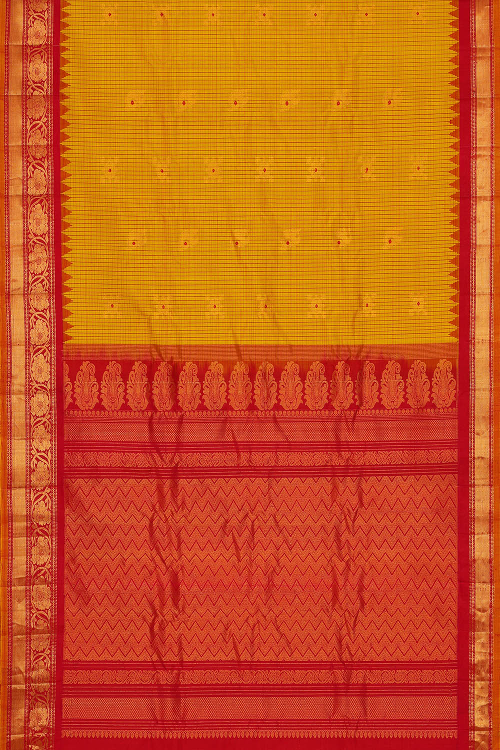 Image of Mustard Gadwal Silk Kattam Saree