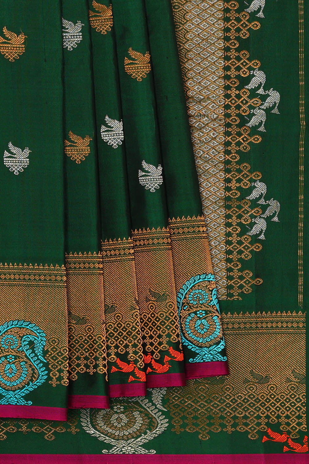 Image of Bottle-Green Gadwal Silk Saree