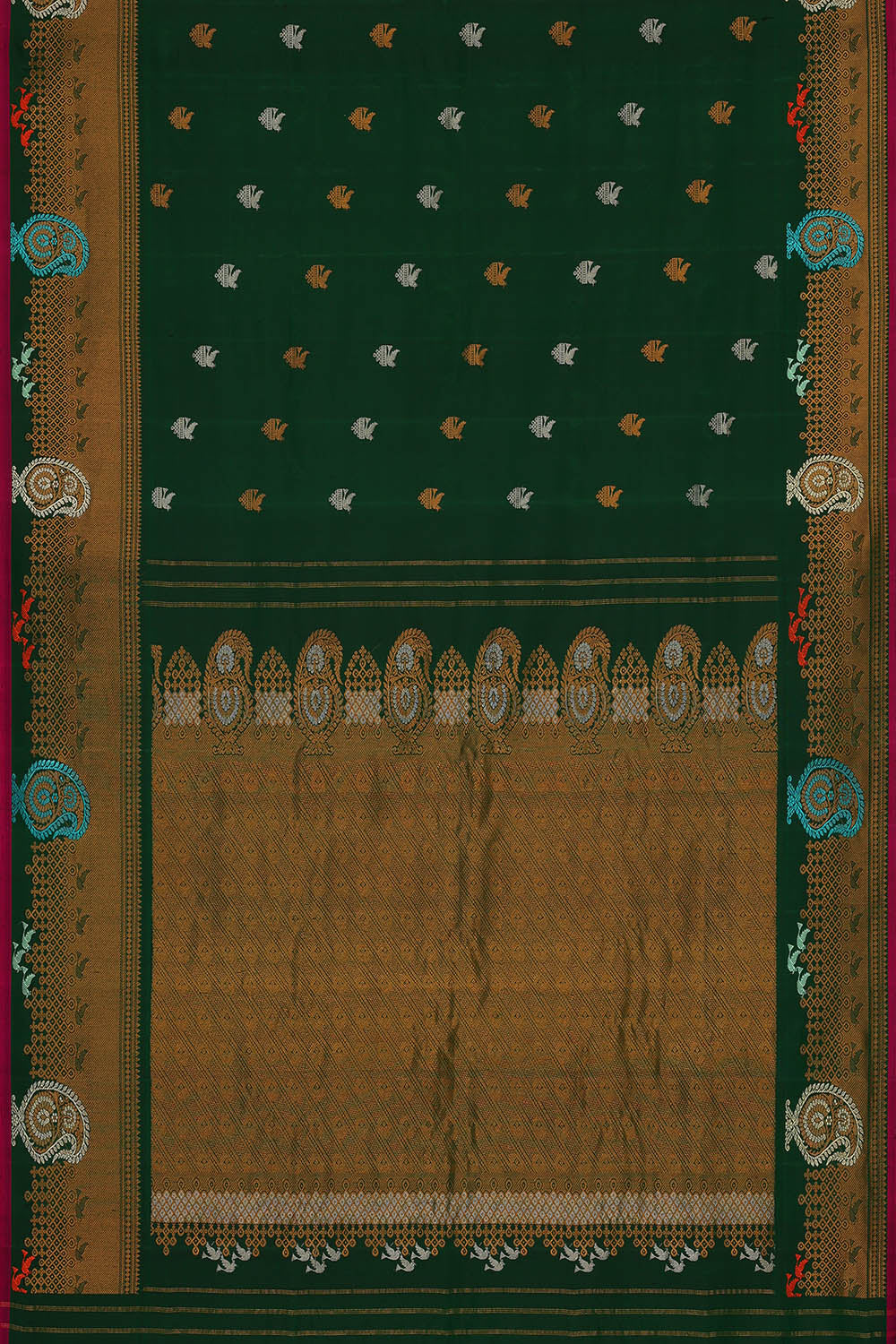 Image of Bottle-Green Gadwal Silk Saree