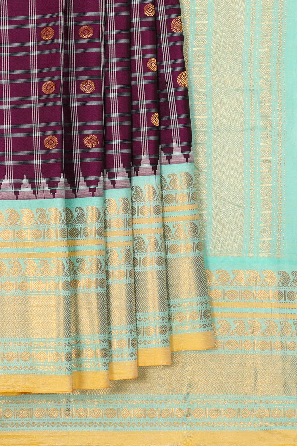 Image of Dark Purple Gadwal Kattam Silk Saree