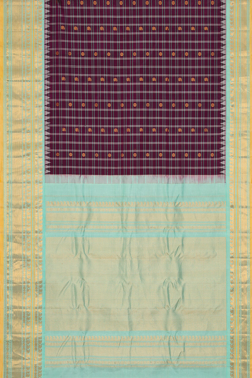 Image of Dark Purple Gadwal Kattam Silk Saree