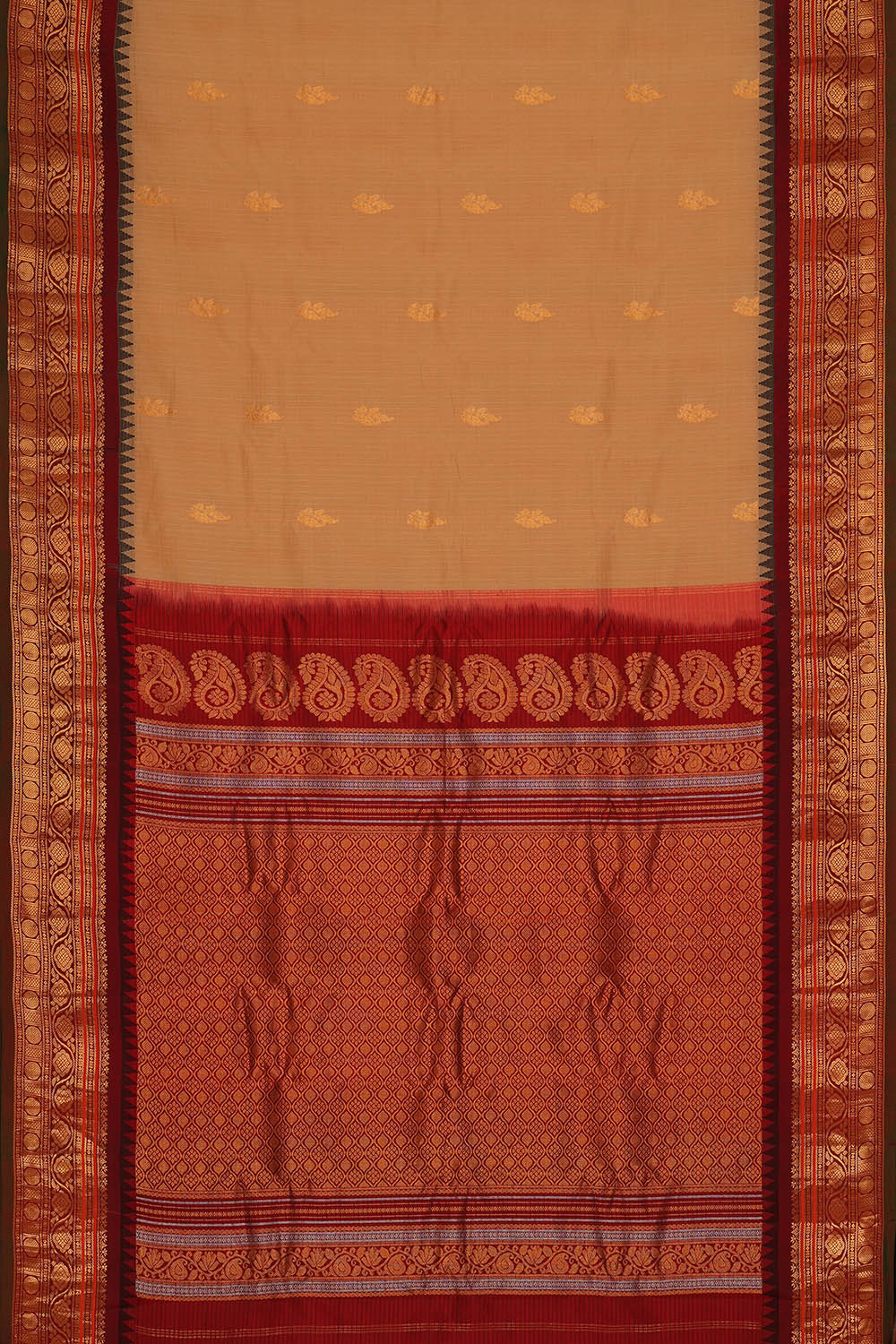 Image of Beige Gadwal Silk Kattam Saree
