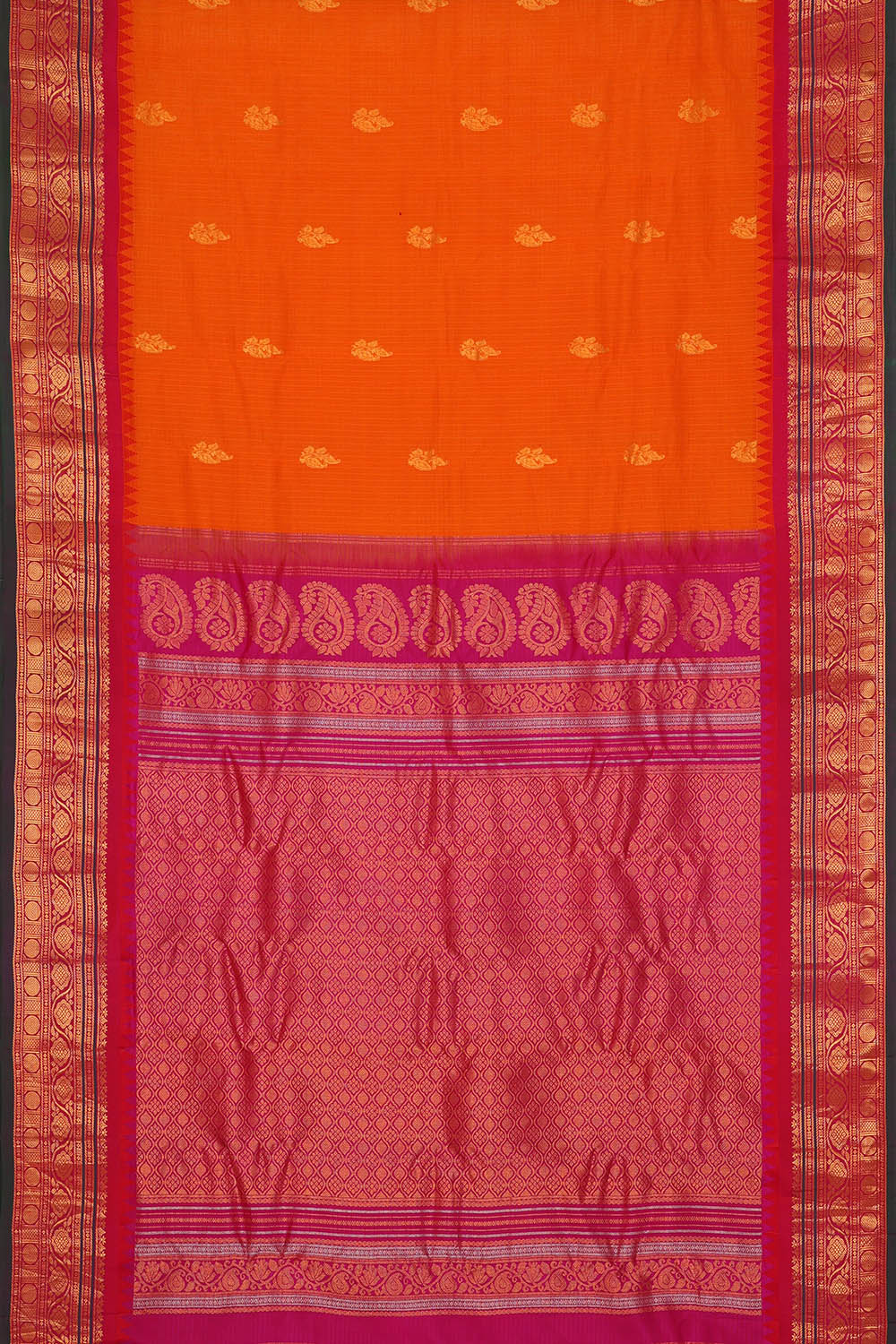 Image of Orange Gadwal Silk Kattam Saree