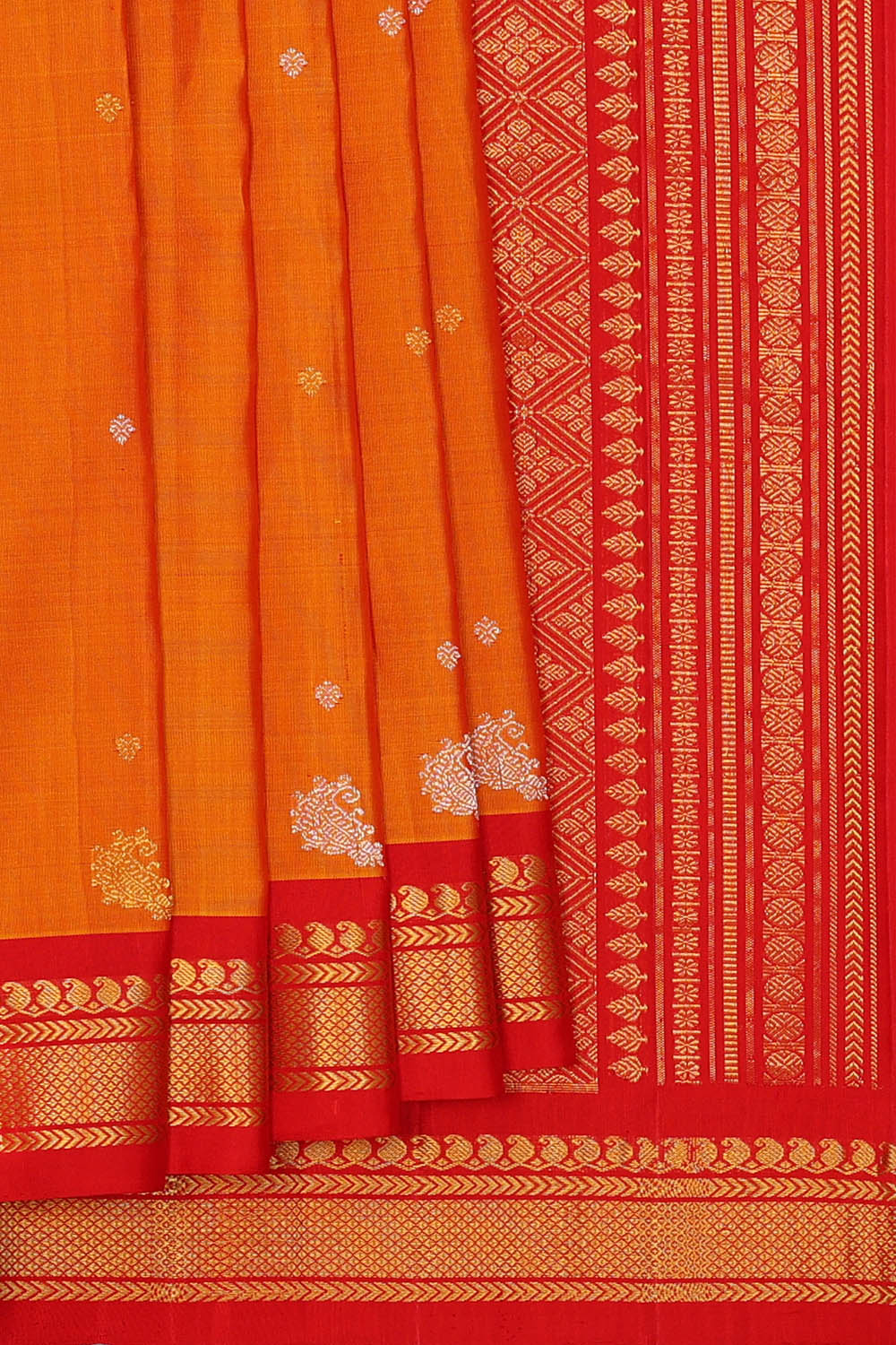 Image of Orange Gadwal Silk Saree