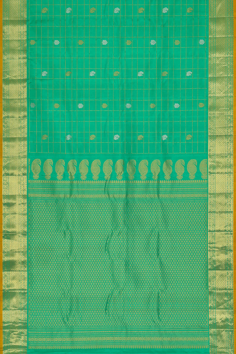 Image of Sea-Green Gadwal Silk Kattam Saree