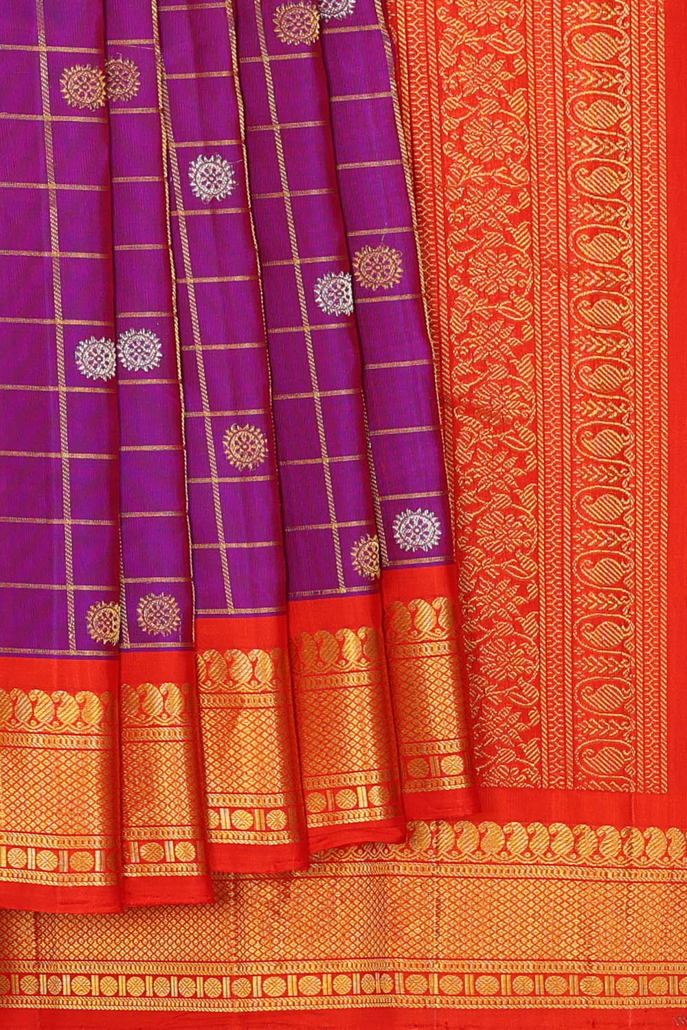 Image of Purple Gadwal Silk Kattam Saree