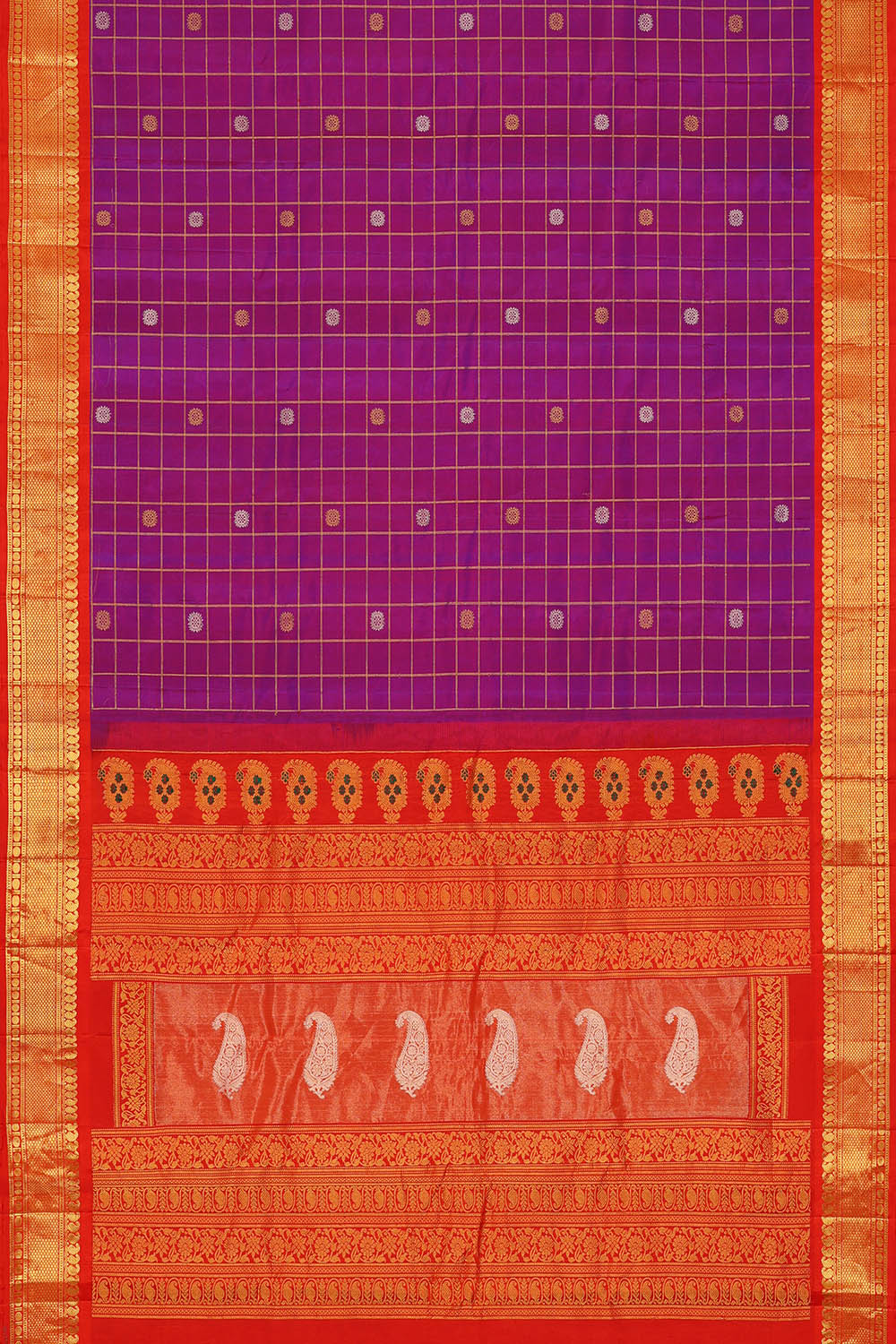 Image of Purple Gadwal Silk Kattam Saree