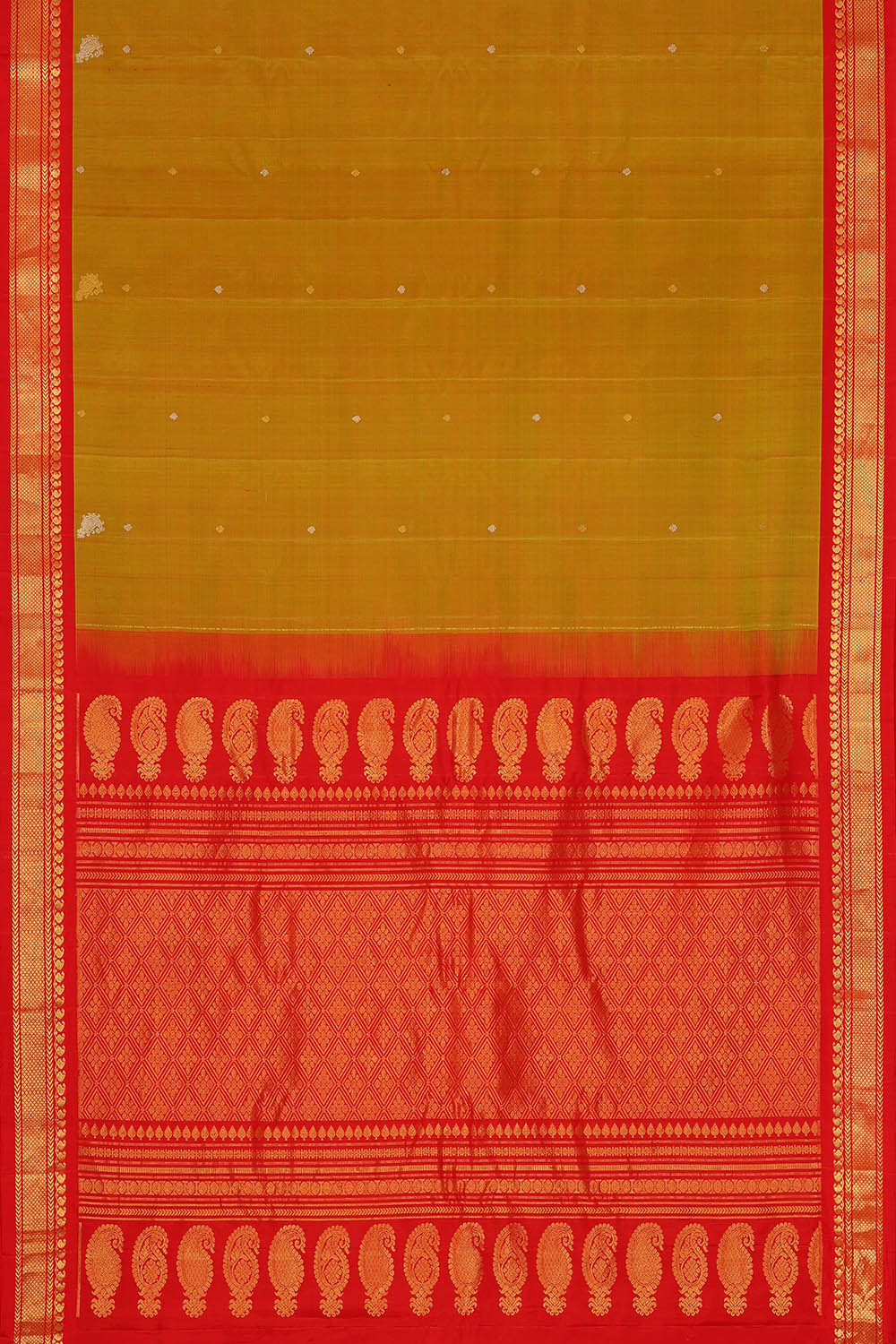 Image of Fenugreek-Mustard Gadwal Silk Saree