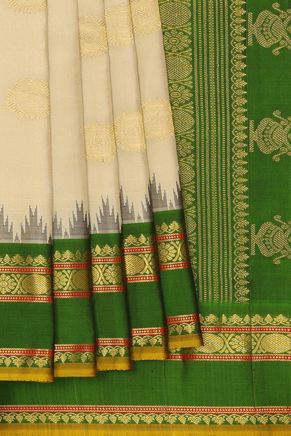 Image of Off-White Gadwal Silk Saree