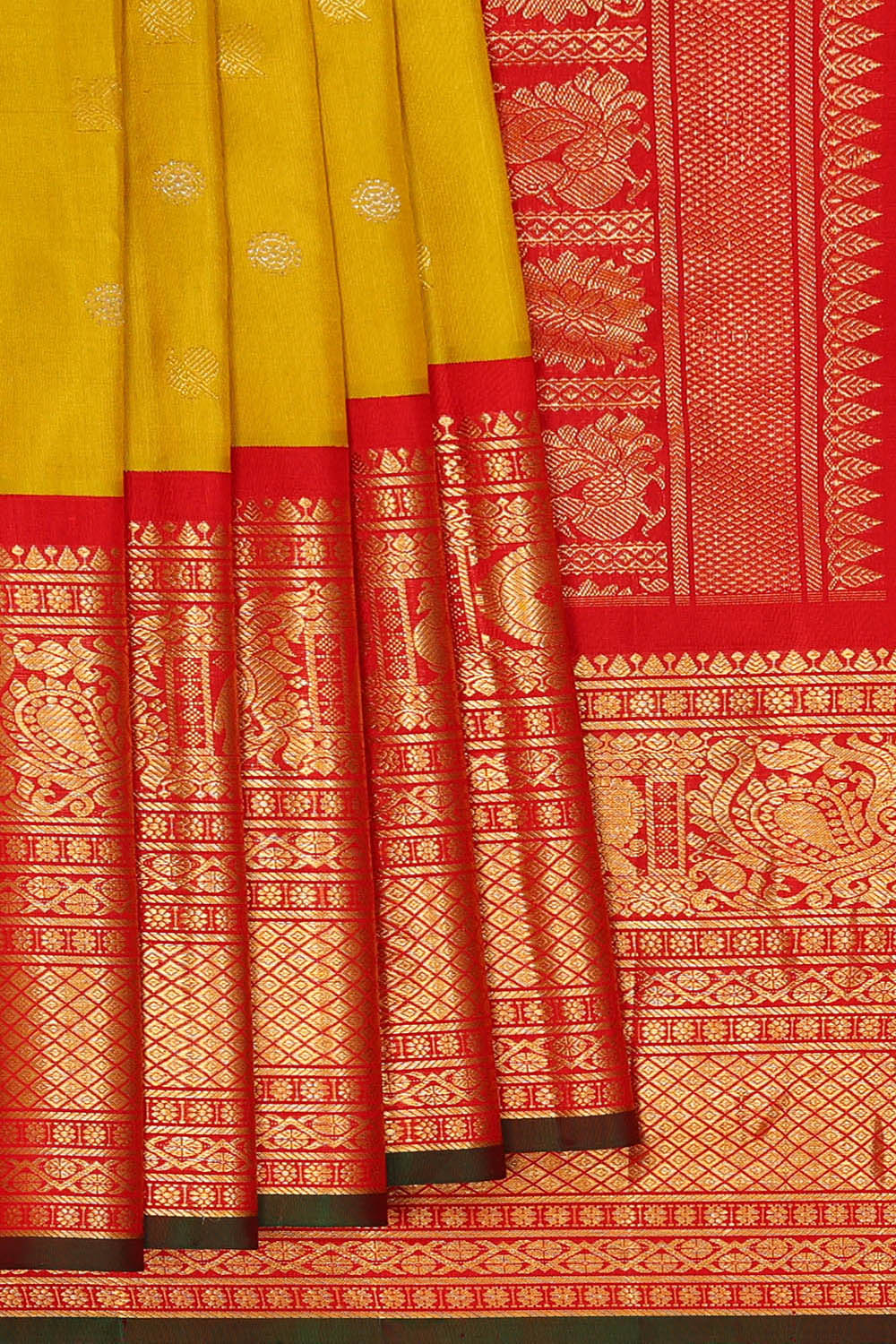 Image of Yellow Gadwal Silk Saree