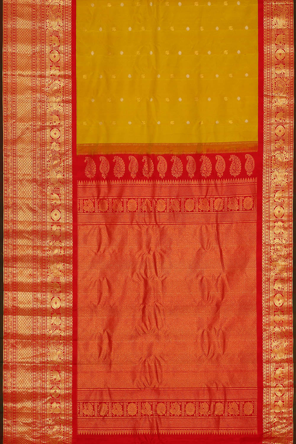 Image of Yellow Gadwal Silk Saree