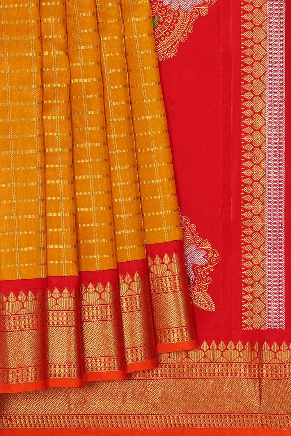 Image of Mustard Kattam Gadwal Silk Saree