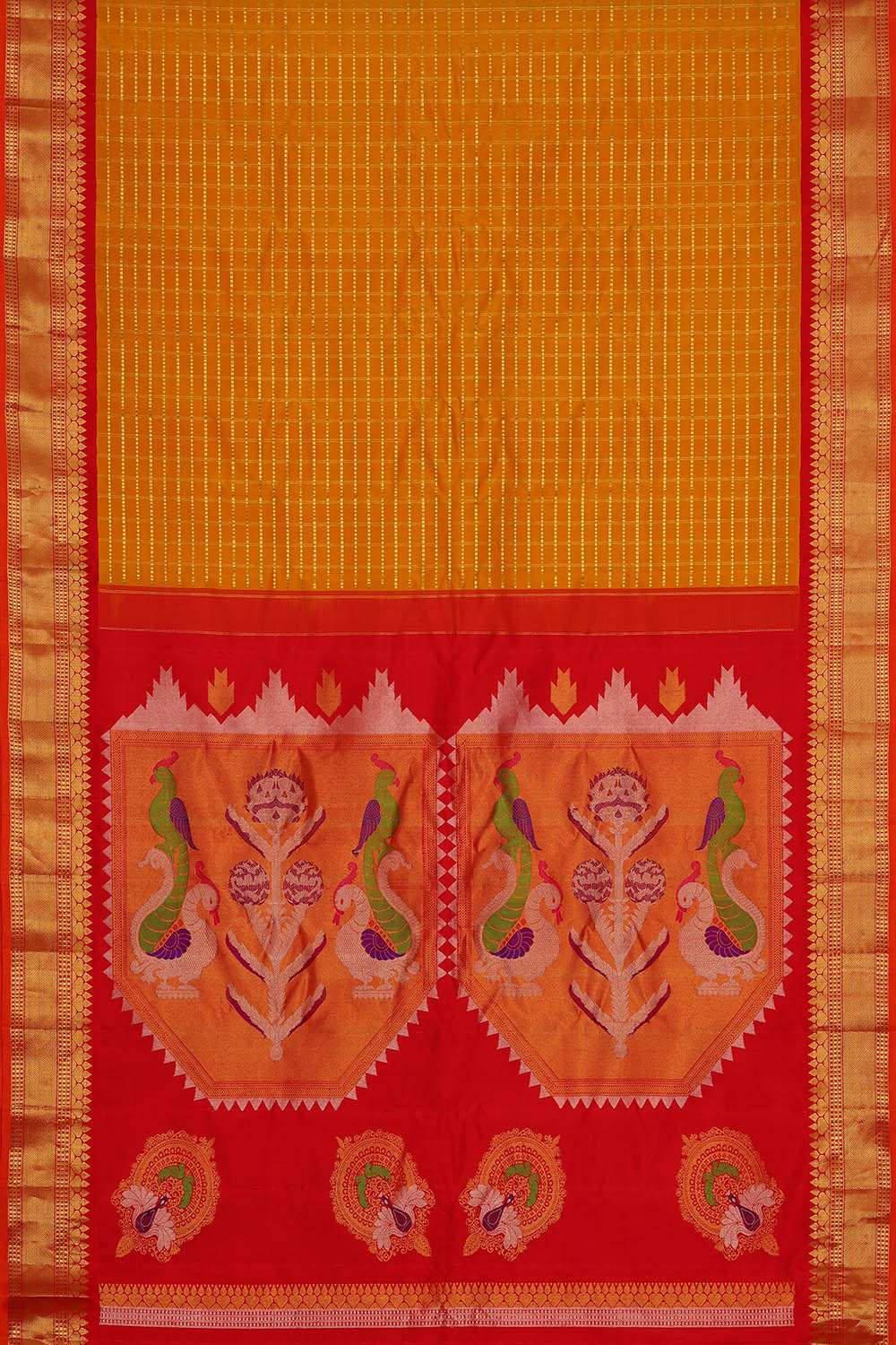 Image of Mustard Kattam Gadwal Silk Saree