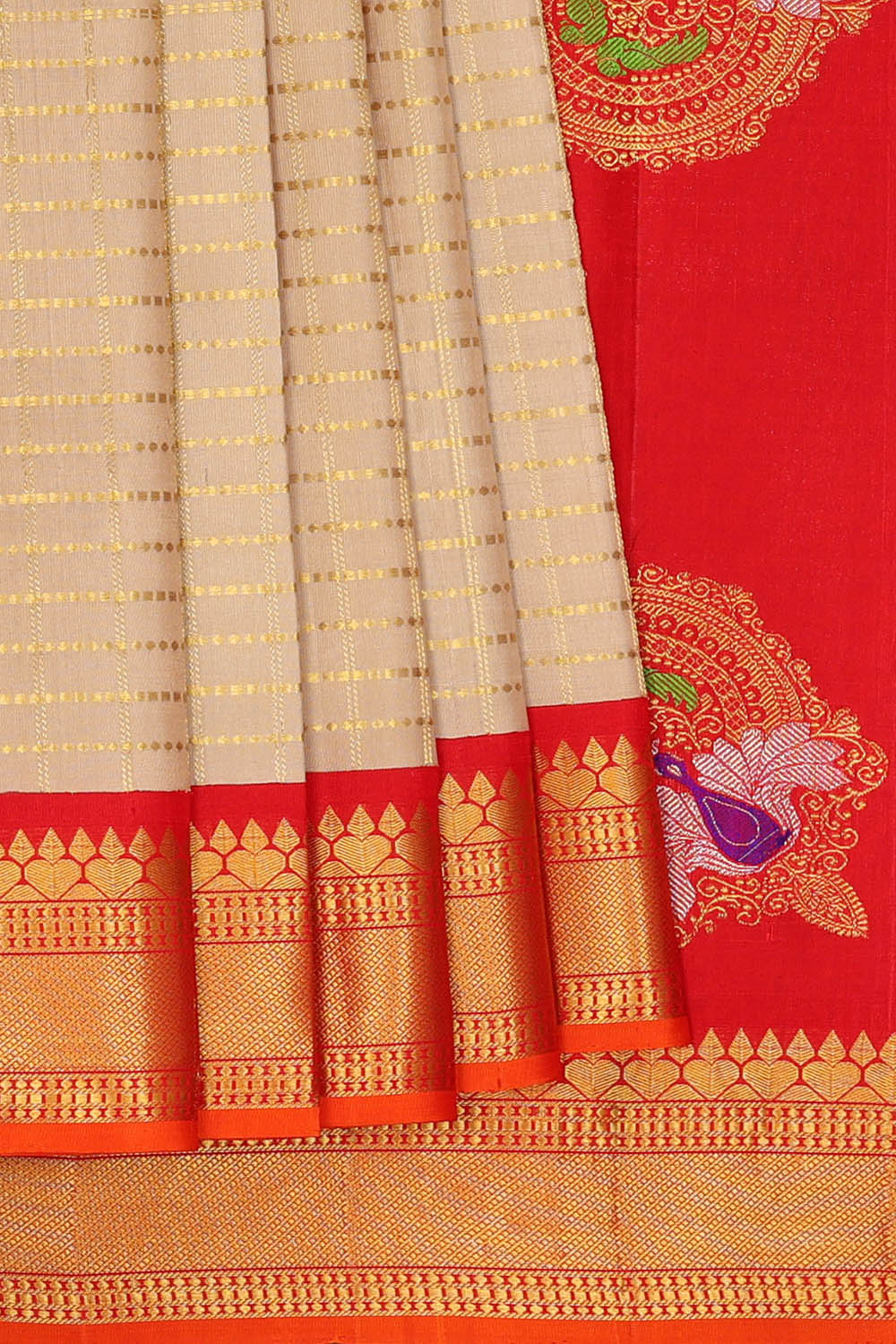 Image of Beige Kattam Gadwal Silk Saree