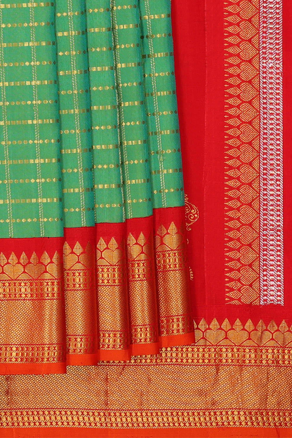 Image of Sea-Green Gadwal Silk Kattam Saree