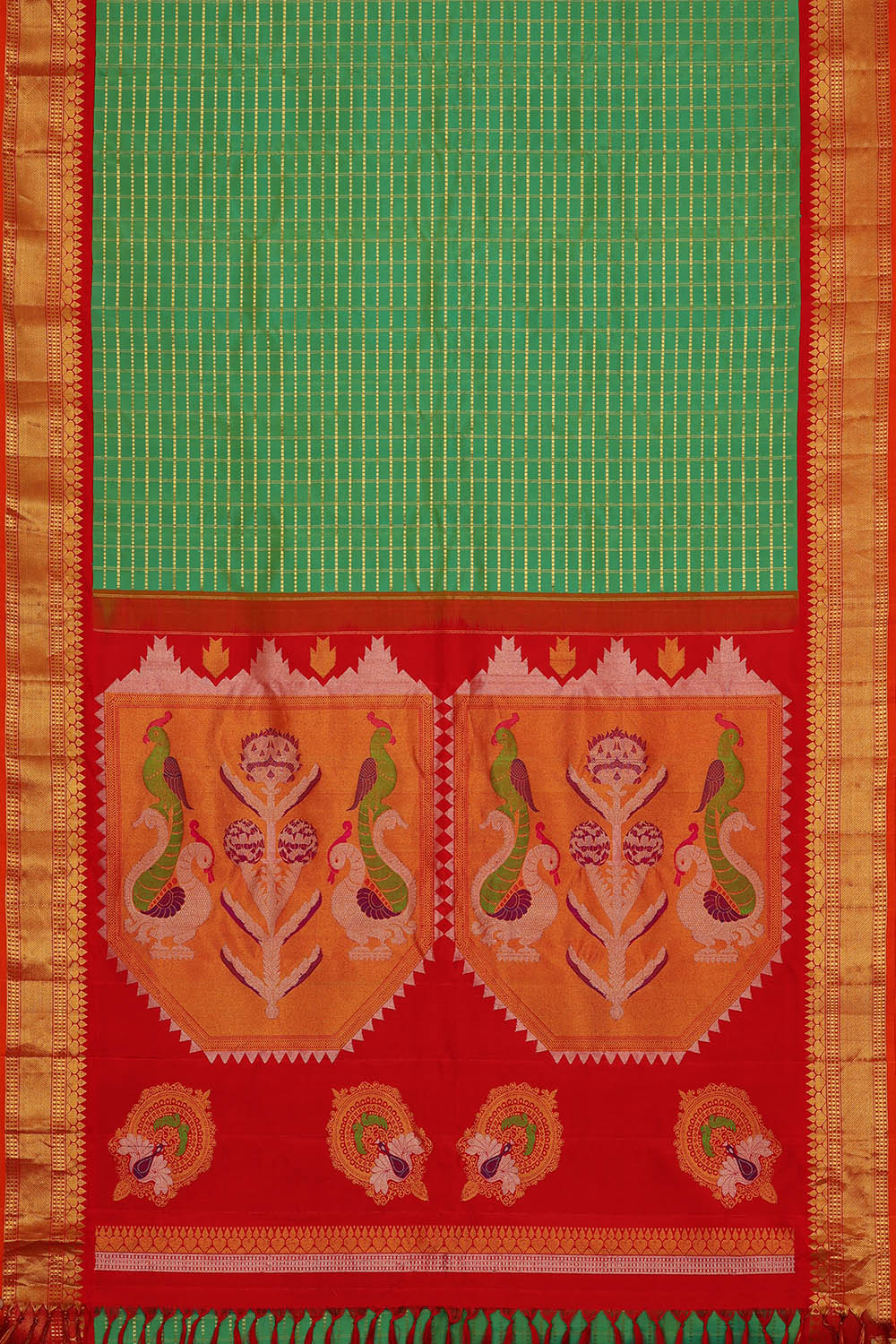 Image of Sea-Green Gadwal Silk Kattam Saree