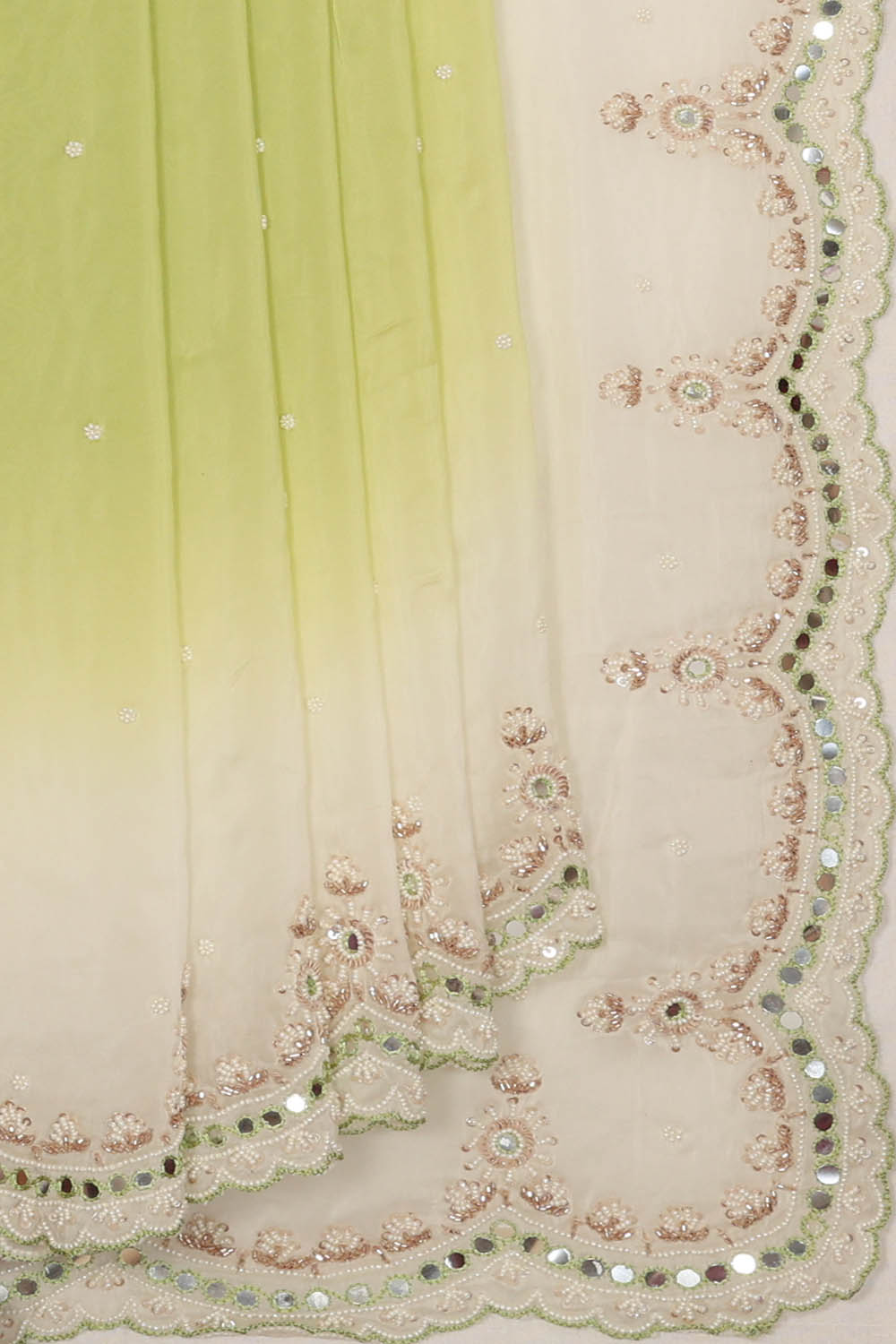 Image of Lime-Green Embroidery Silk Saree
