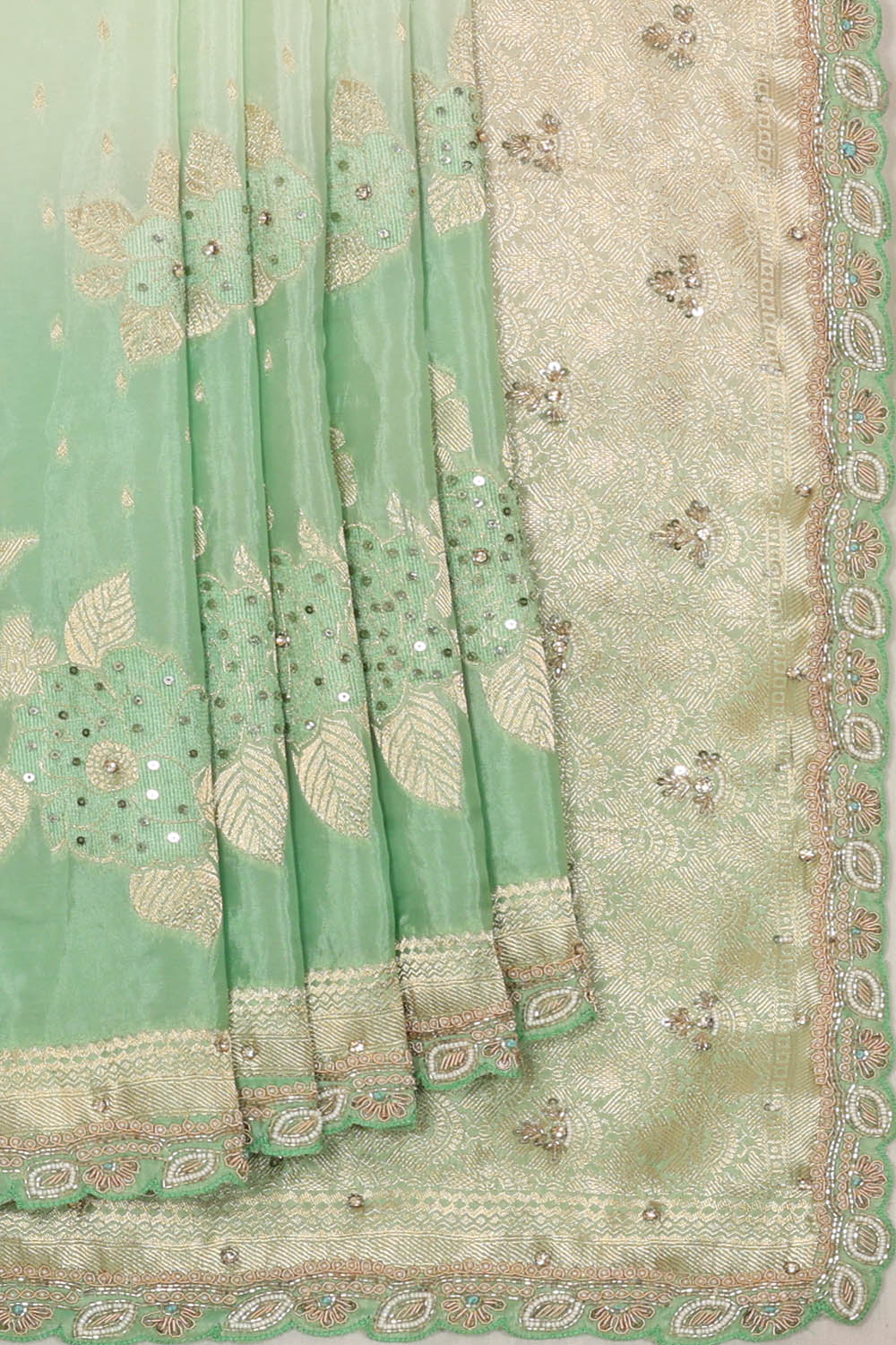Image of Pastel green-blue Embroidery Silk Saree