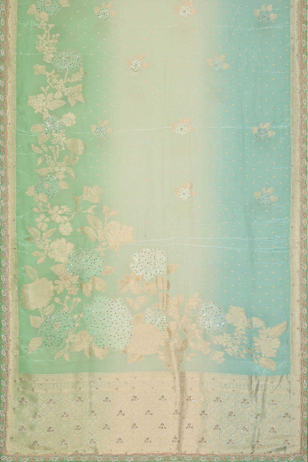 Image of Pastel green-blue Embroidery Silk Saree