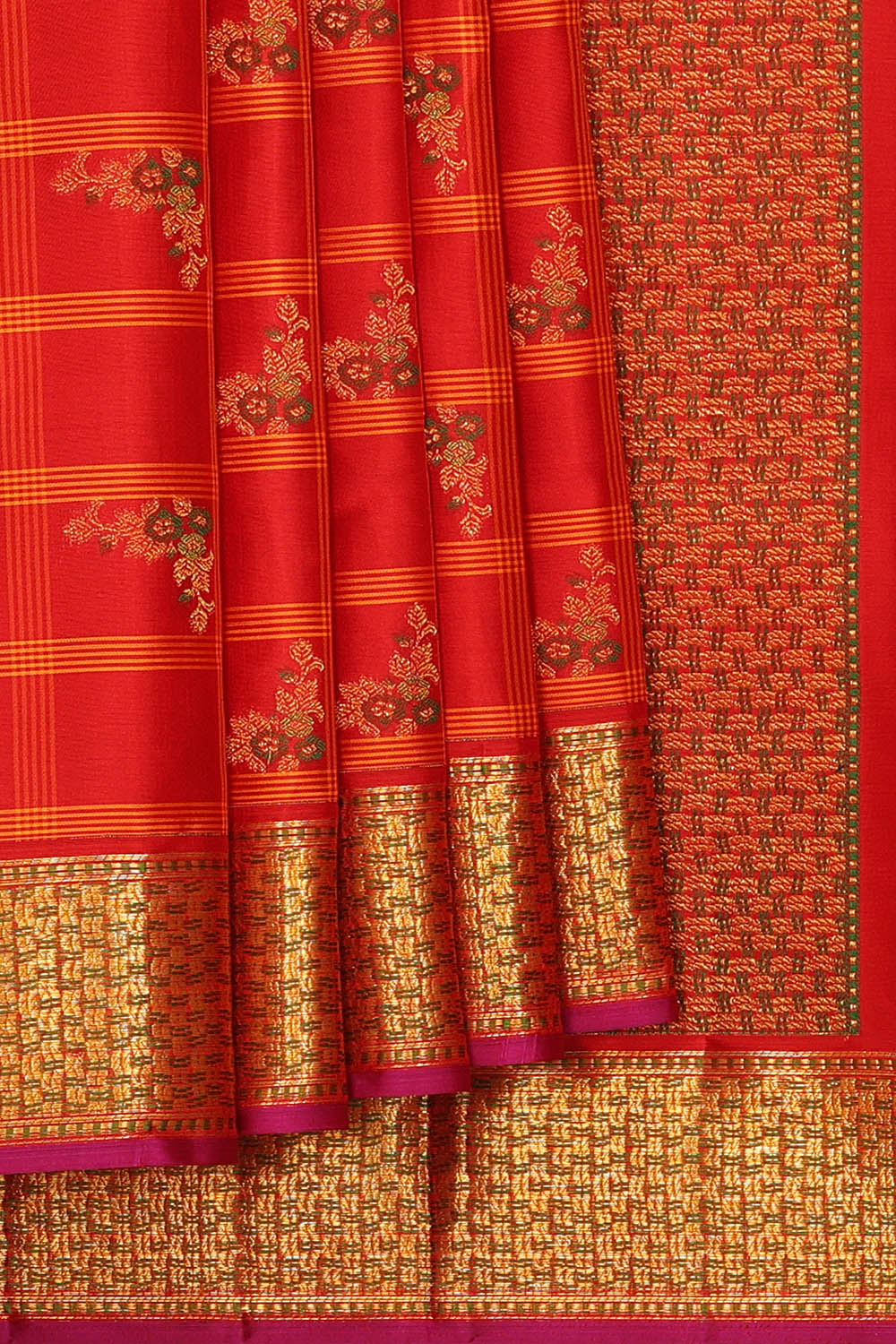 Image of Red Arani Silk Kattam Saree