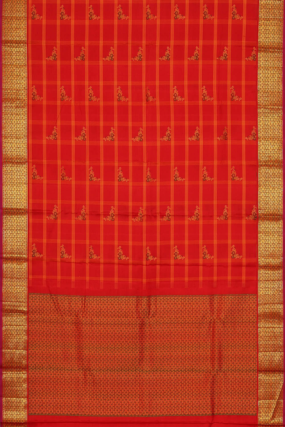 Image of Red Arani Silk Kattam Saree