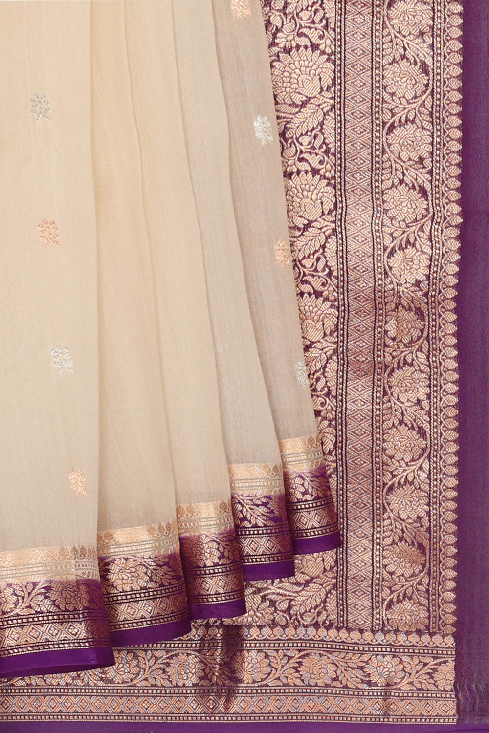 Image of Off-White Banarasi Cotton Silk Saree