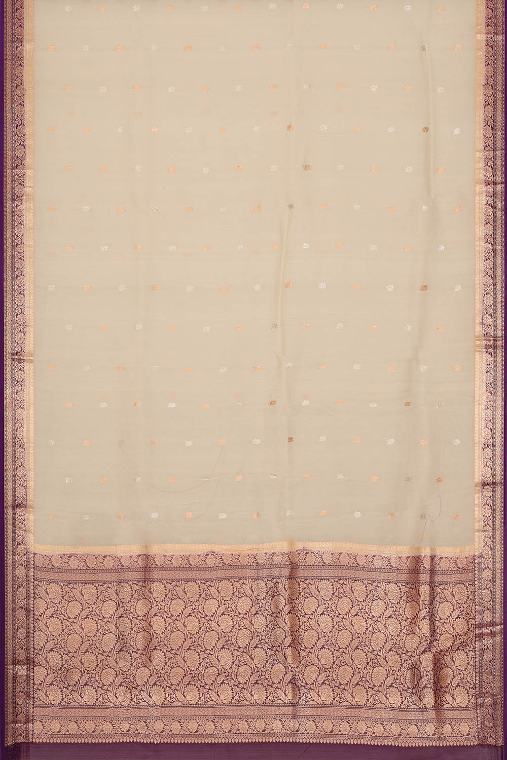 Image of Off-White Banarasi Cotton Silk Saree