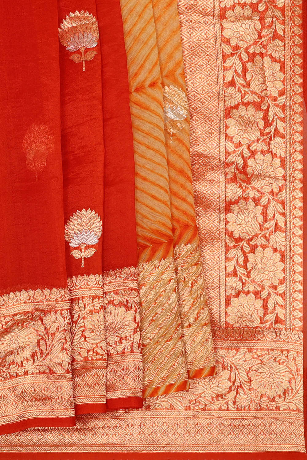 Image of Rust-Orange-Mustard Banarasi Chiniya Silk Saree