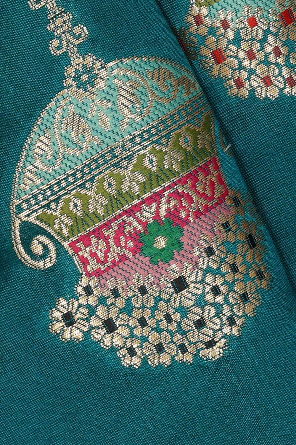 Image of Teal-Blue Banarasi Chiniya Silk Saree