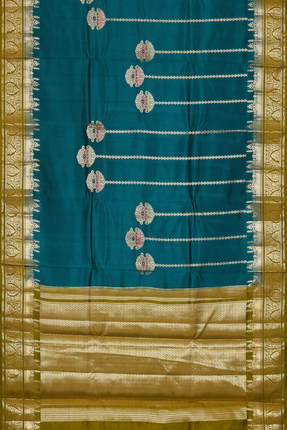 Image of Teal-Blue Banarasi Chiniya Silk Saree